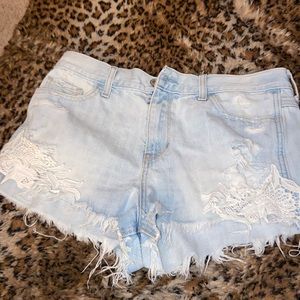 Hollister denim short short distressed laced  shorts size11